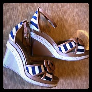 Antonio Melani Navy Cream Stripe Nautical Wedges 7